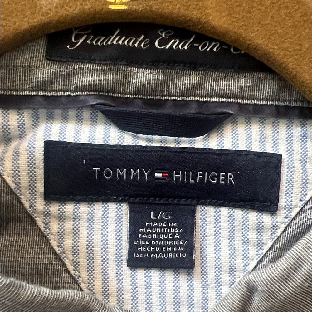 Tommy Hilfiger Blue & White Striped Dress Shirt with Logo Label